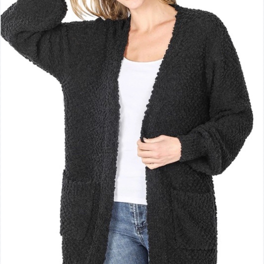 Popcorn Sweater Cardigan with Pockets – Cozy Long Sleeve Layer